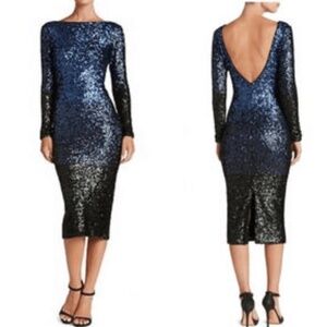 Dress the Population Emery blue ombre sequin midi- extra large